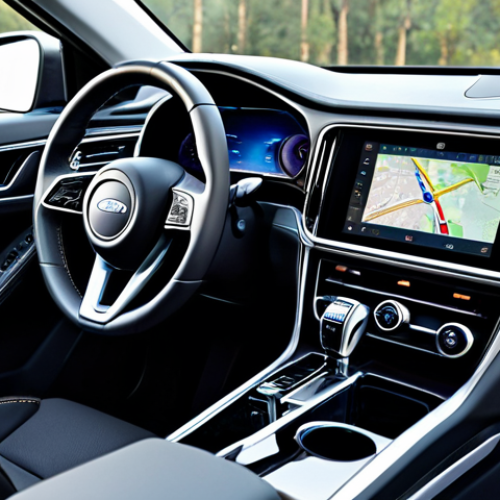 Home 6 25-inch central touchscreen, which displays a clear navigation map. The customizable digital dashboard shows essential driving information. The comfortable, ergonomic seats and quality materials are visible, bathed in subtle ambient light. The scene emphasizes modern technology, comfort, and safety features. Professional interior automotive photography, high quality, realistic rendering, perfect anatomy, well-formed hands, proper finger count, natural body proportions, natural pose, safe for work, appropriate content, fully clothed, professional dress.