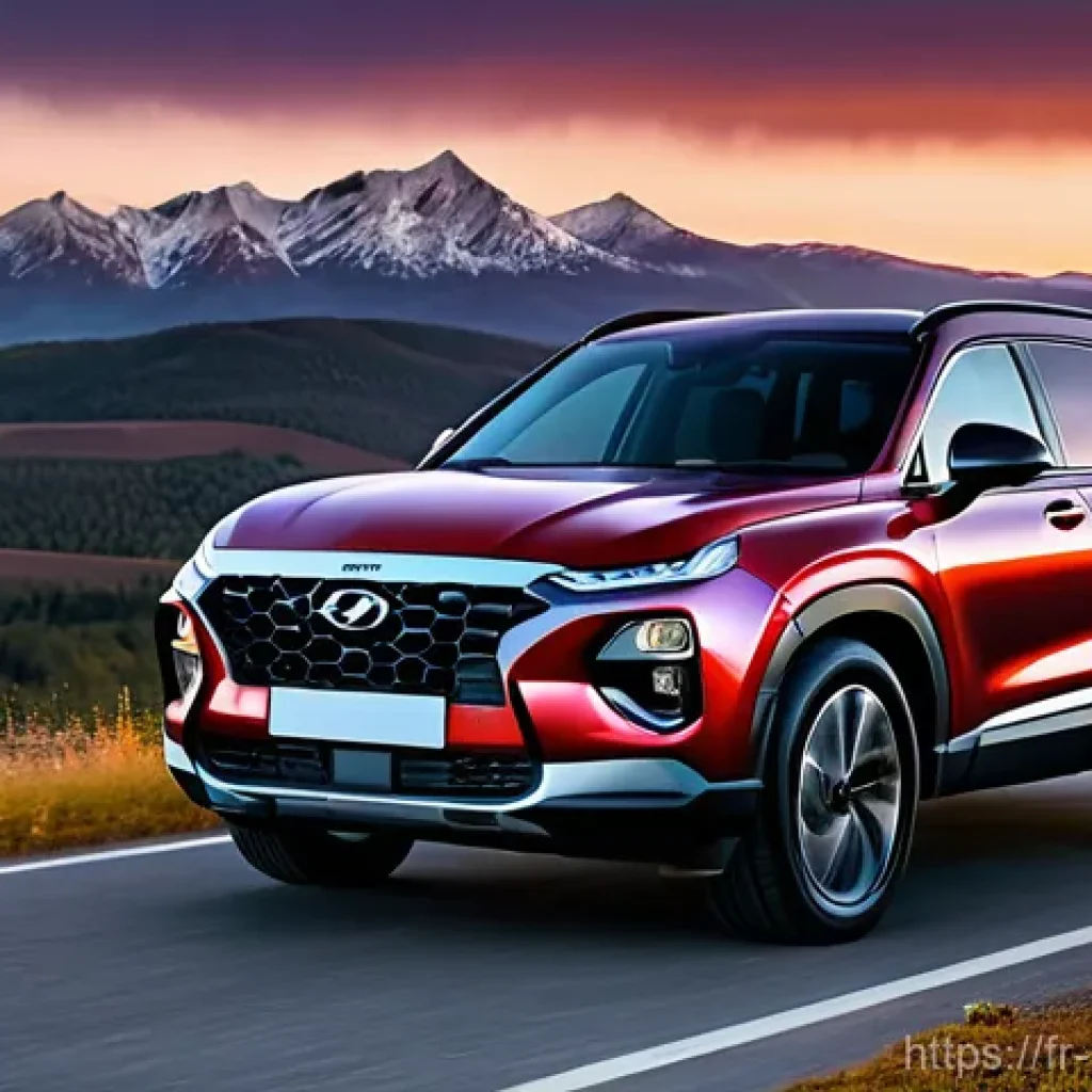 현대 싼타페 풀체인지 예상 - **Prompt:** A new 2025 Hyundai Santa Fe, with its bold, squared-off, and massive design, is parked o...