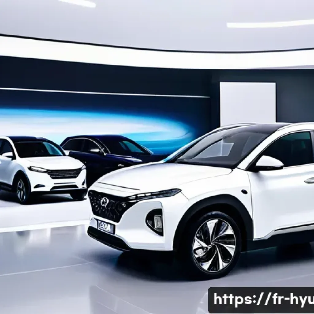 현대 아이오닉 5와 쉐보레 볼트 EV 비교 - **Prompt:** "A brightly lit car dealership showroom featuring a sleek, futuristic Hyundai Ioniq 5 on...