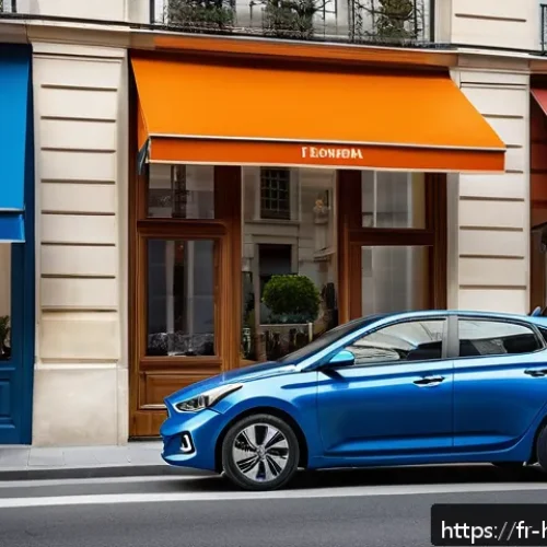 Home 17 현대 엑센트와 소형차 시장 경쟁 - A sleek and modern Hyundai Accent parked on a vibrant Parisian city street during daytime, showcasin...